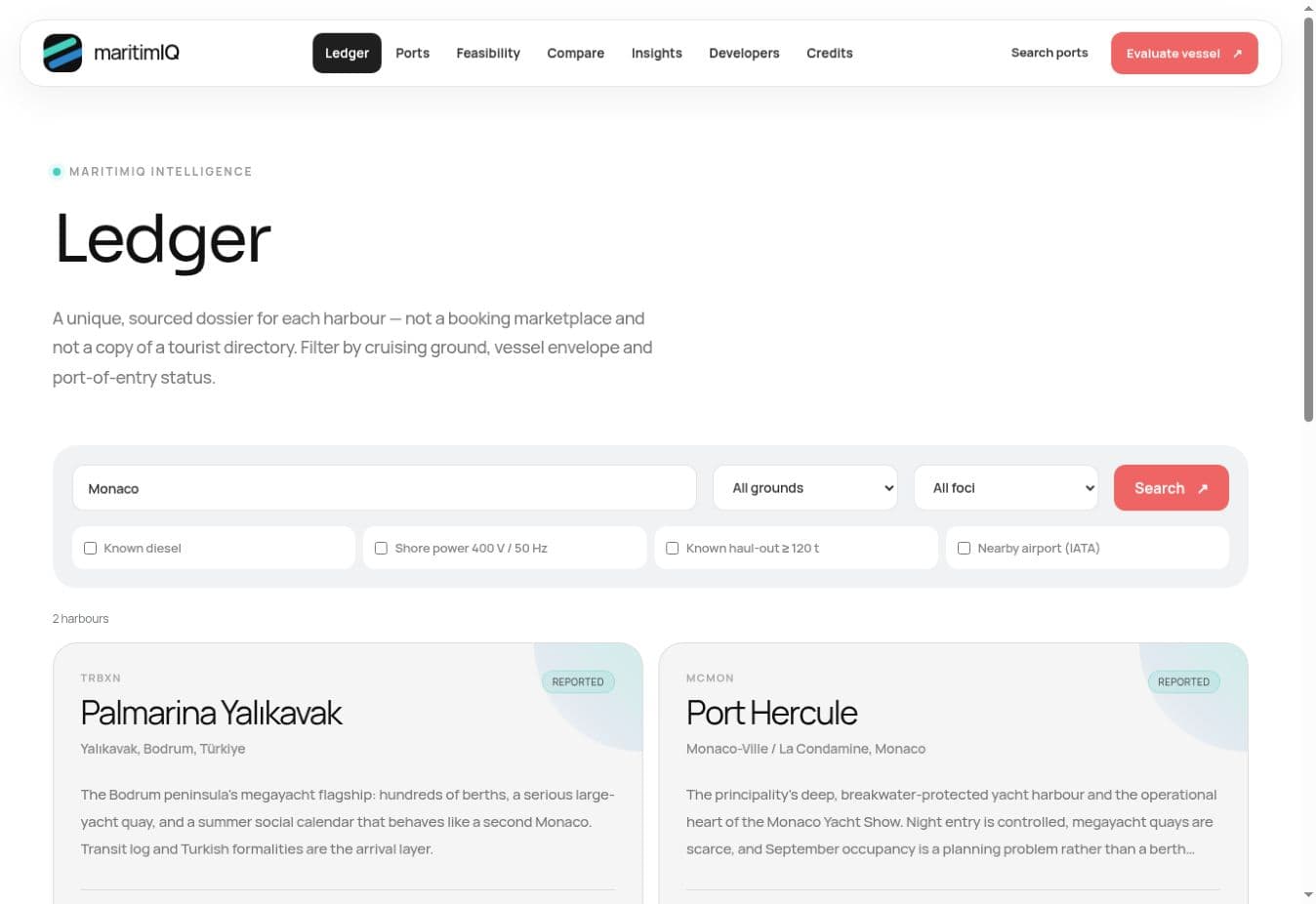 Searchable harbour ledger in the MaritimIQ portal