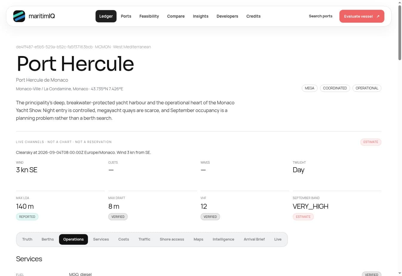 Port Hercule intelligence dossier in the MaritimIQ portal